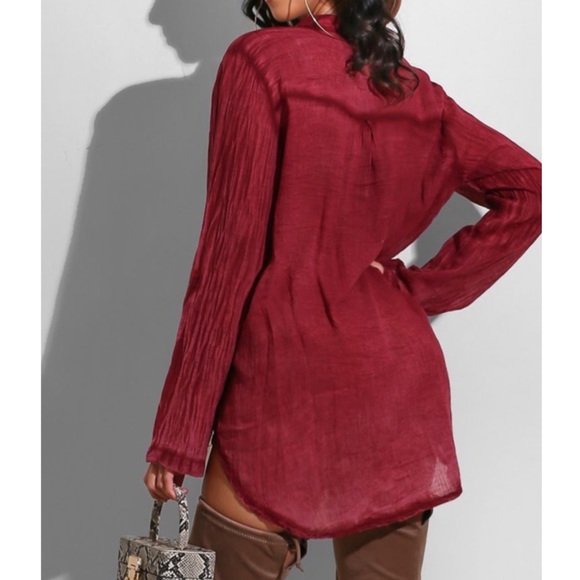 . Sleepover Fall Burgundy/Wine Long Sleeve Button Shirt - Picture 3 of 6